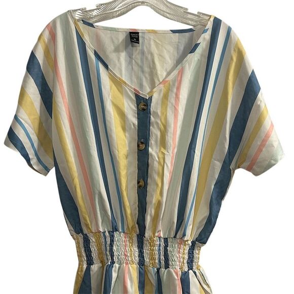 Emery Rose Women's Striped V-Neck Romper Multicolor XL Summer - Picture 2 of 14